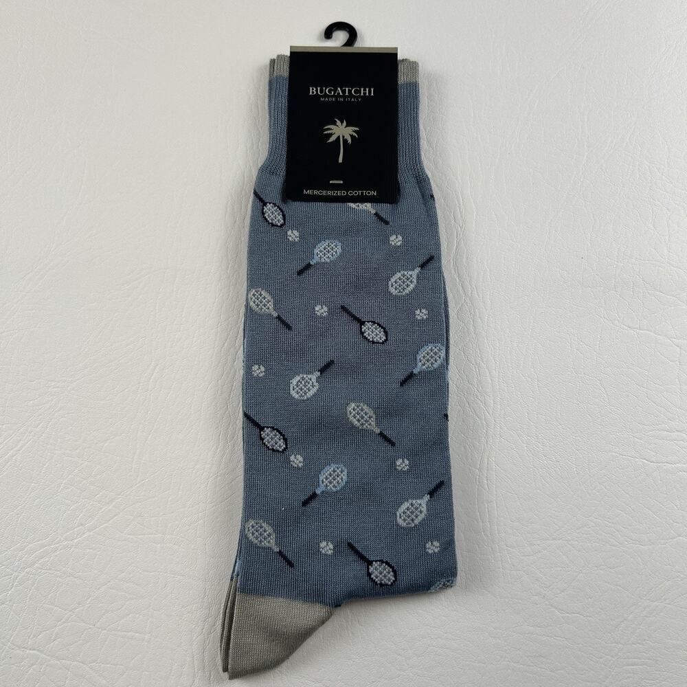 Bugatchi Tennis Racket Novelty Dress Socks Mercerized Cotton Italy One Size NWT